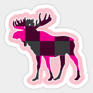 Pink Plaid Moose Sticker